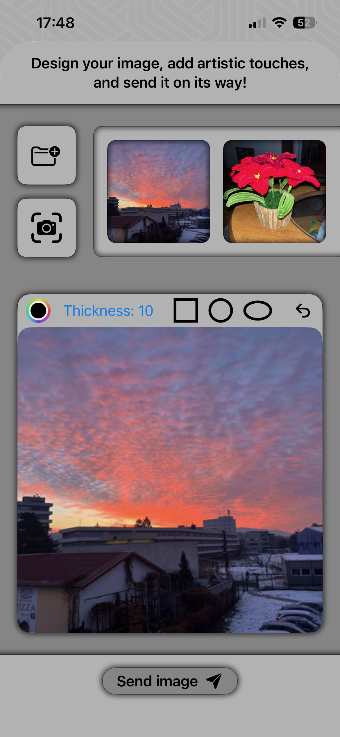 WaddleSync app screenshot showing image sending sheet